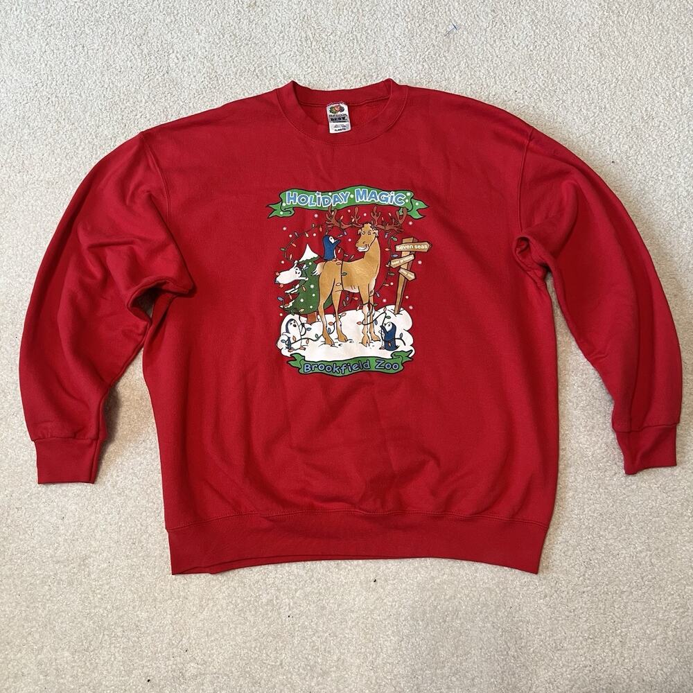 Brookfield Zoo Christmas Reindeer Sweatshirt holiday Magic Red XL Graphic Sweate